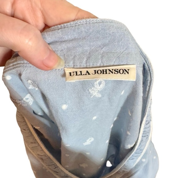 Ulla Johnson Etienne Blouse Chambray Floral Embroidered Swiss Dot - Picture 11 of 13